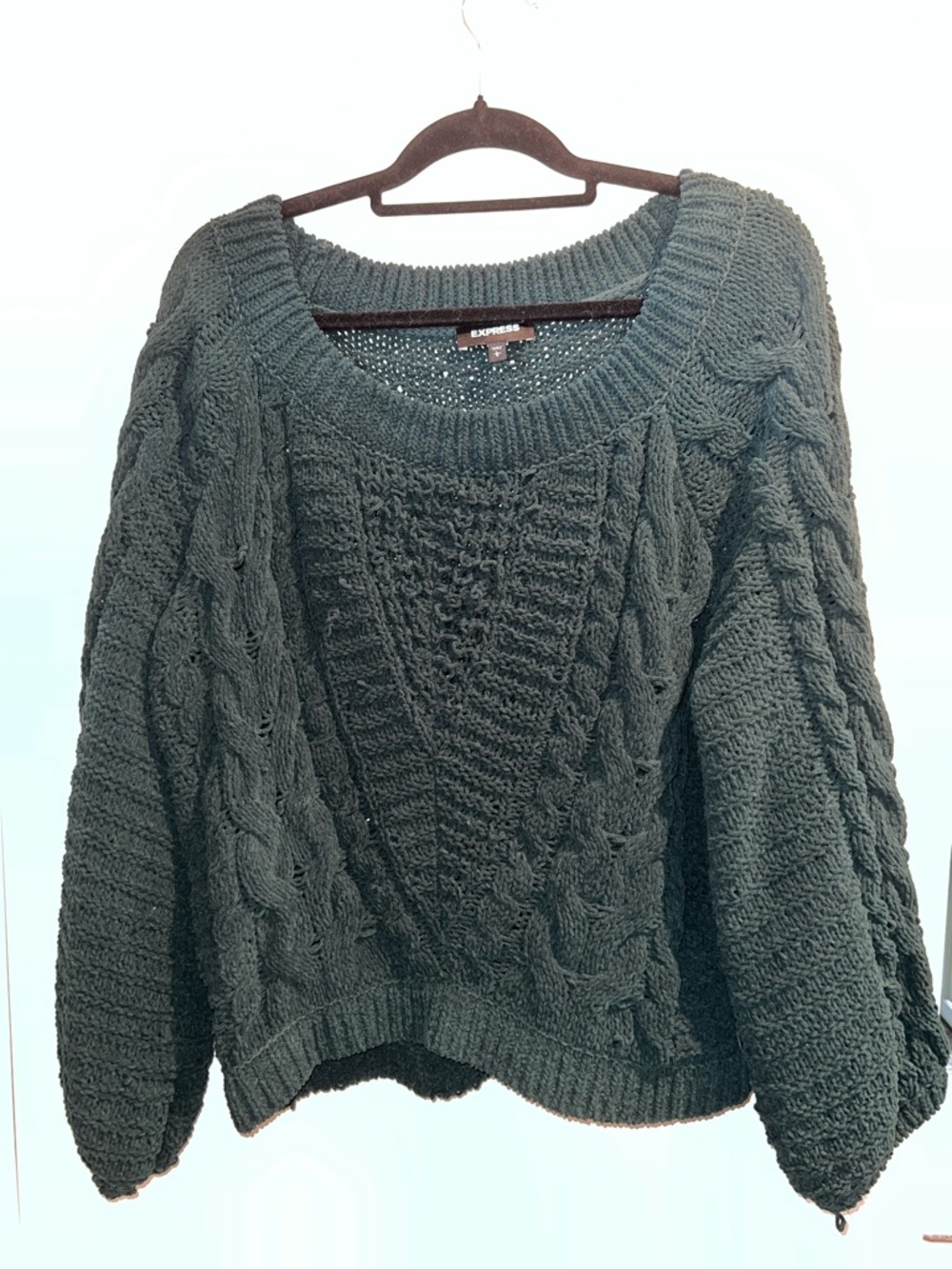 Express Women's Forest Green Cable Knit Scoop Neck Sweater